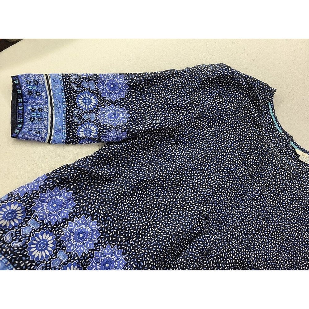 Boden Women 10 Navy Floral Blouse Pin Tucked Front Sheer 3/4 Sleeve Cottage Core - Picture 2 of 11